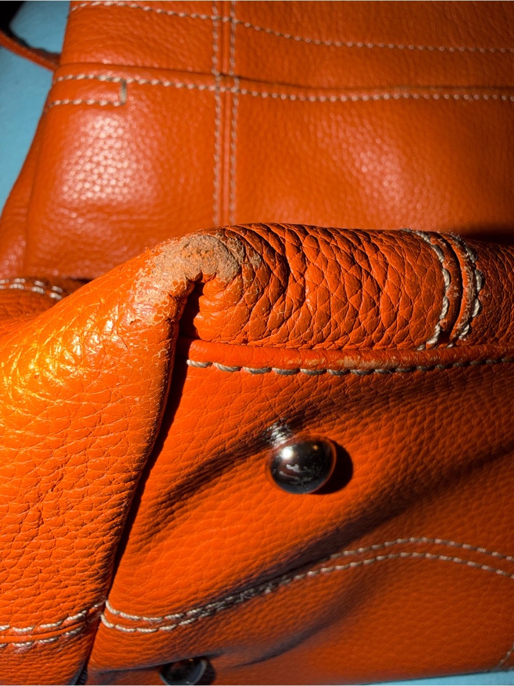 Tignanello Tangerine Orange Pebbled Leather Multi Pocket Shoulder Hobo Bag - Picture 10 of 12